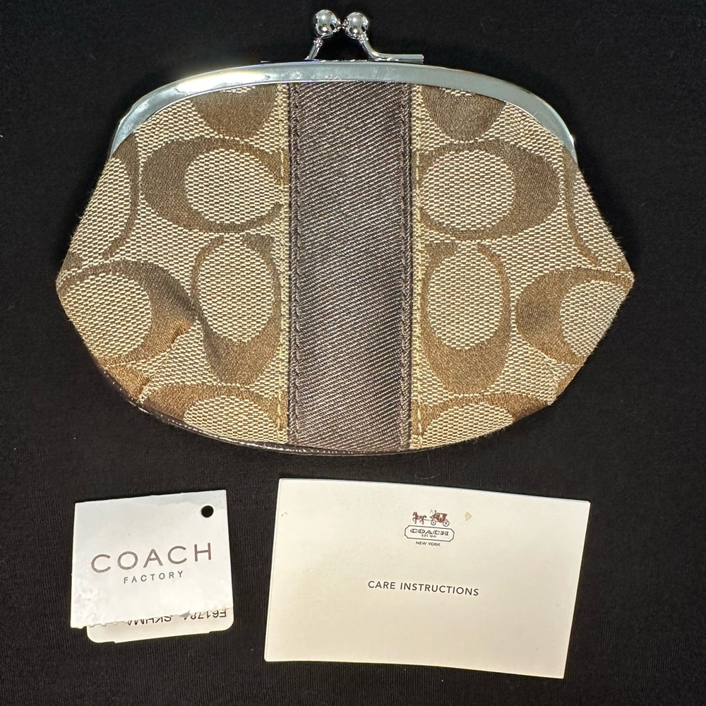 Coach Khaki Brown Kiss Lock Coin Purse